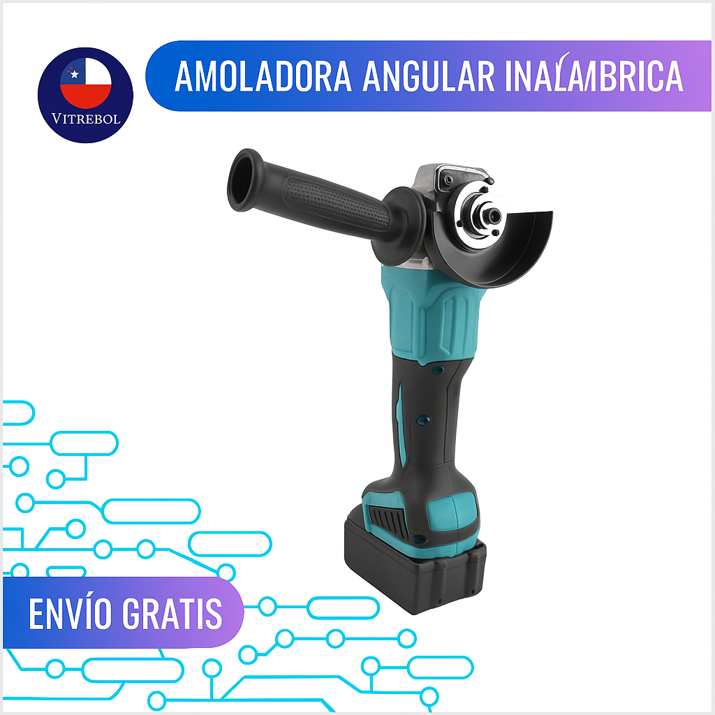 Amoladora Angular con Batería de Litio Eléctrica Recargable Sin Escobillas