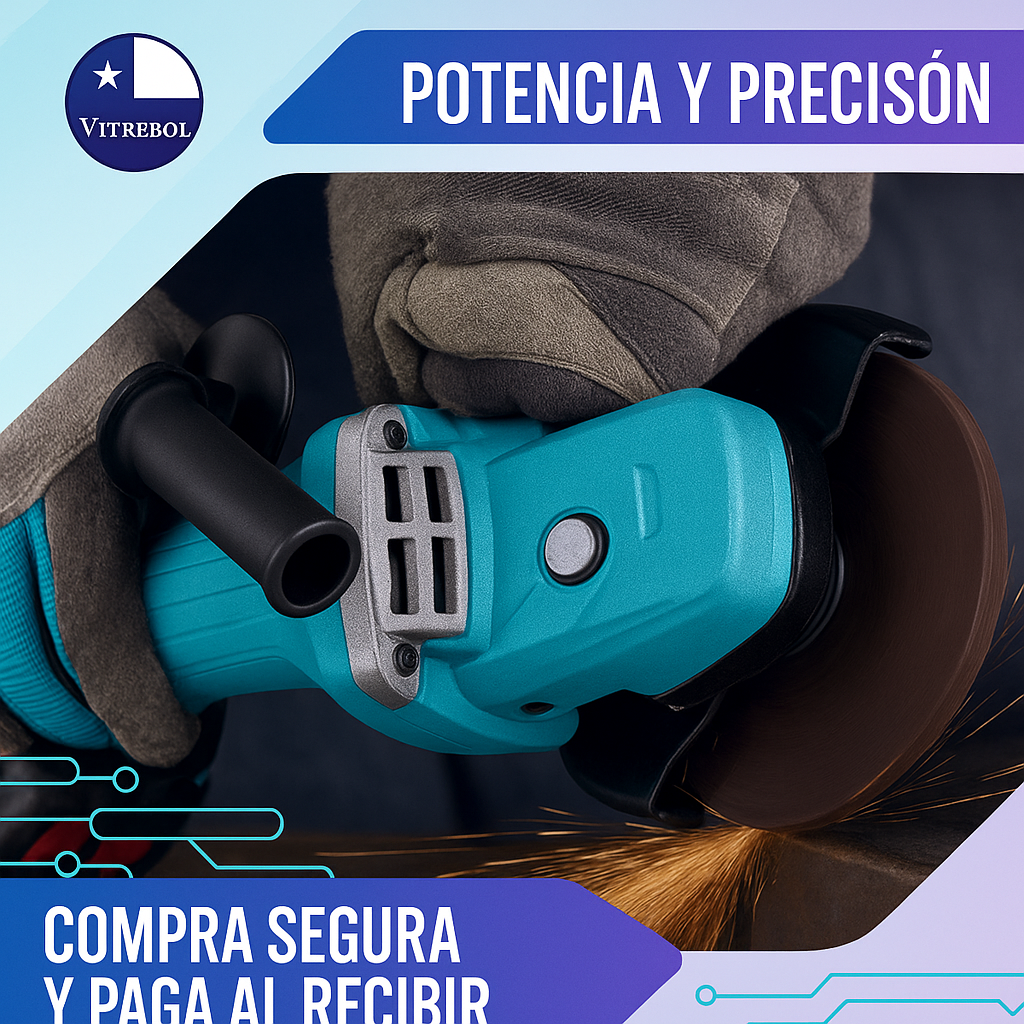 Amoladora Angular con Batería de Litio Eléctrica Recargable Sin Escobillas