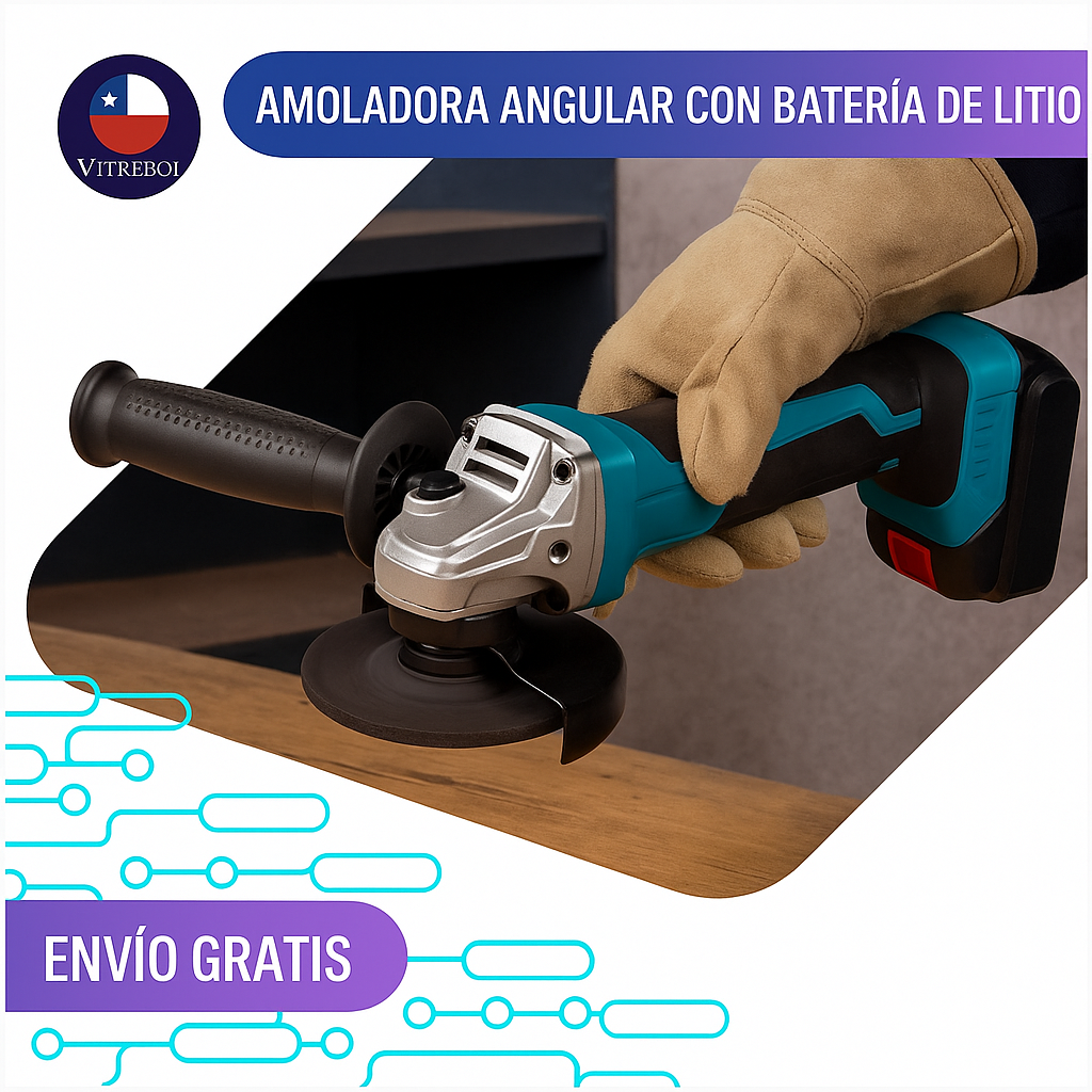 Amoladora Angular con Batería de Litio Eléctrica Recargable Sin Escobillas