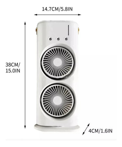 🌀 Ventilador Doble Cabezal Portátil Recargable+Humidificador+Luces RGB 🌀