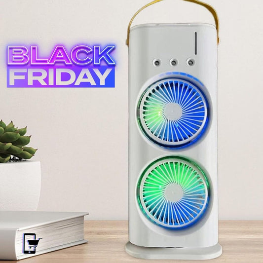 🌀 Ventilador Doble Cabezal Portátil Recargable+Humidificador+Luces RGB 🌀