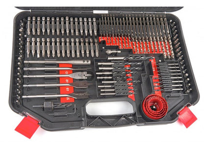 Set de 246 piezas, con brocas, dados y puntas. Lleva de obsequio un set de 5 brocas escalonadas en titanio.